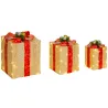 Juego de 3 Cajas de Regalo Navidad con 58 LED Blanco Cálido Adornos Luminosos para el Árbol de Navidad Dorado - Ogal.Es