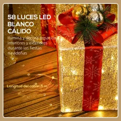 Juego de 3 Cajas de Regalo Navidad con 58 LED Blanco Cálido Adornos Luminosos para el Árbol de Navidad Dorado - Ogal.Es
