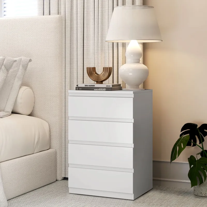Cómoda 4 Cajones con Cierre Suave Cajonera para Salón Oficina Estilo Moderno 45x40x68 cm Blanco - Ogal.Es