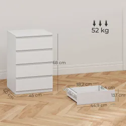Cómoda 4 Cajones con Cierre Suave Cajonera para Salón Oficina Estilo Moderno 45x40x68 cm Blanco - Ogal.Es