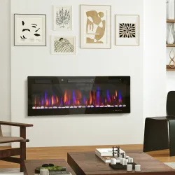 Chimenea Eléctrica Pared Empotrable Ultrafina con Llama 3D Brillo/Velocidad Ajustable y 12 Colores Guijarros 900... - Ogal.Es