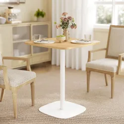Mesa de Comedor Pequeña Mesa de Cocina Cuadrada para 2 Personas Base Cuadrada de Acero 60x60x75 cm Natural y Blanco - Ogal.Es