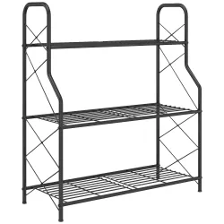 Soporte para Plantas de 3 Niveles Estantería Metálica Resistente para Interior y Exterior 69x28,5x78 cm Negro - Ogal.Es