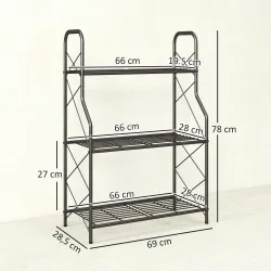 Soporte para Plantas de 3 Niveles Estantería Metálica Resistente para Interior y Exterior 69x28,5x78 cm Negro - Ogal.Es