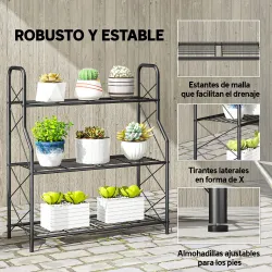 Soporte para Plantas de 3 Niveles Estantería Metálica Resistente para Interior y Exterior 69x28,5x78 cm Negro - Ogal.Es
