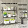 Soporte para Plantas de 3 Niveles Estantería Metálica Resistente para Interior y Exterior 69x28,5x78 cm Negro - Ogal.Es
