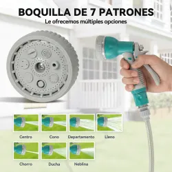 Manguera Retráctil de Pared con Carrete de 10+1 m con Retorno Enrollado Automático y Boquilla de 7 Funciones Gir... - Ogal.Es