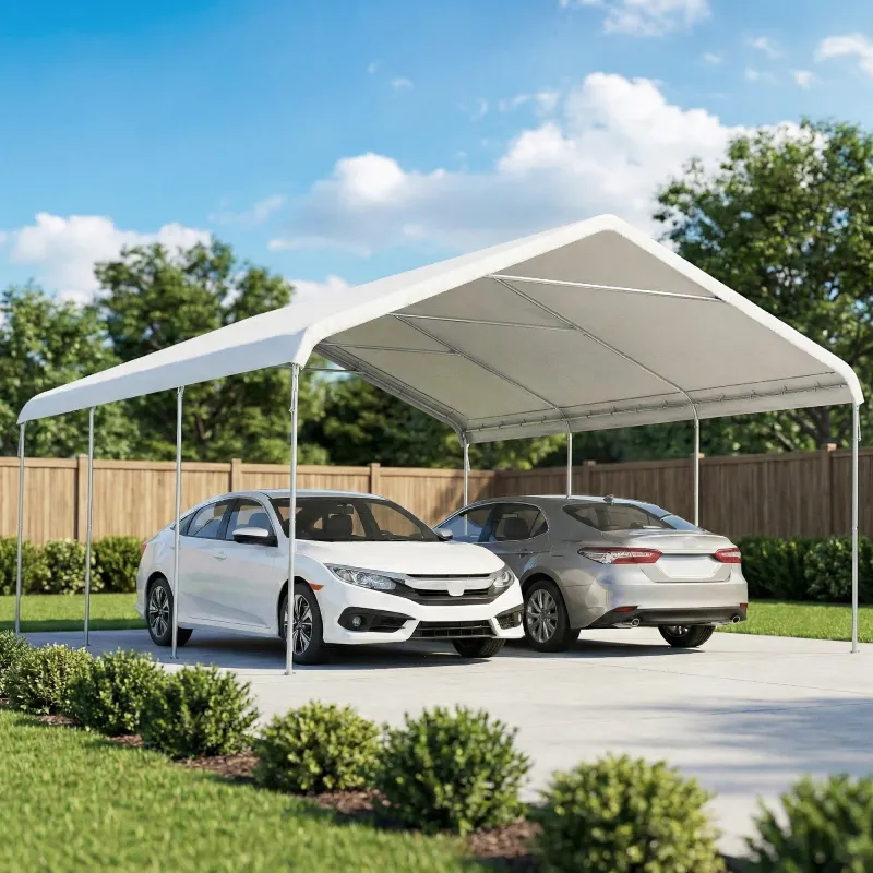 Carpa Garaje Portátil 5x6 m con Estructura de Acero Galvanizado Impermeable Anti-UV Cobertizo para Herramientas ... - Ogal.Es
