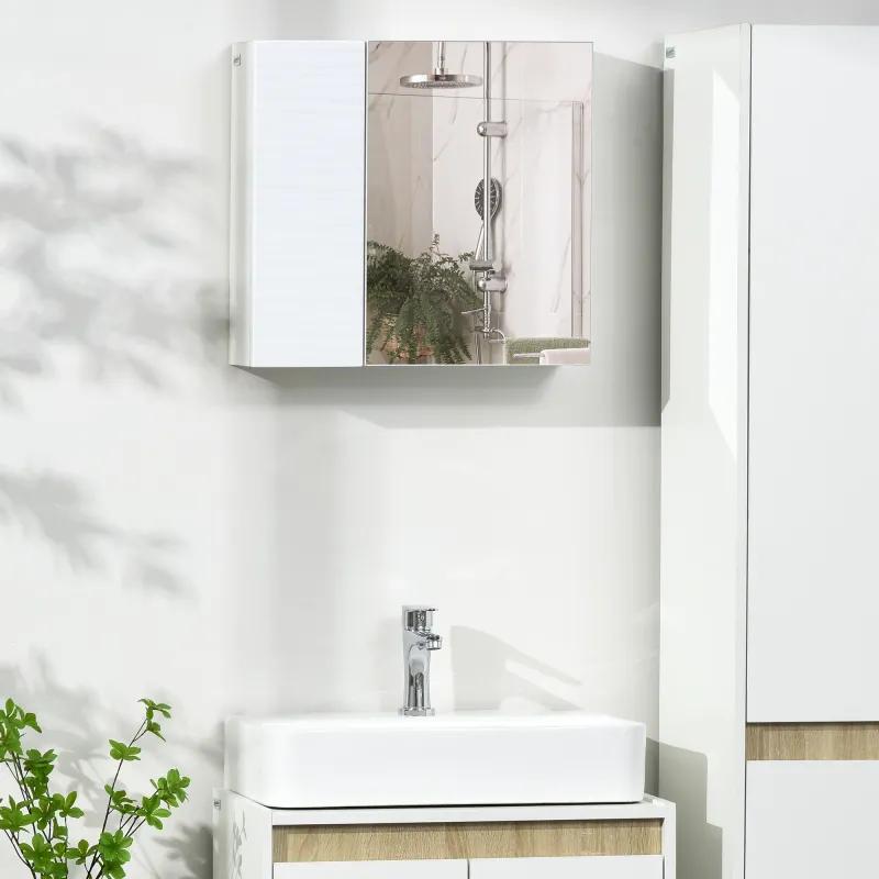 Armario de Baño con Espejo 2 Puertas y Estantes Ajustables Mueble de Baño Colgar 48x15x45 cm Blanco - Ogal.Es