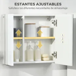 Armario de Baño con Espejo 2 Puertas y Estantes Ajustables Mueble de Baño Colgar 48x15x45 cm Blanco - Ogal.Es