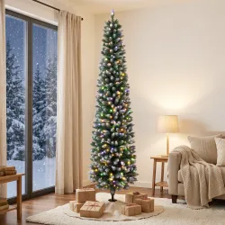 Árbol de Navidad Estrecho Nevado con 170 Luces LED Bicolor 180 cm 351 Ramas Ignífugo 11 Modos Mando a Distancia ... - Ogal.Es