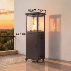 Estufa de Gas para Terraza 13 kW con Encendido Piezoeléctrico Antivuelco 4 Ruedas Vidrio Templado Piedras de Lav... - Ogal.Es