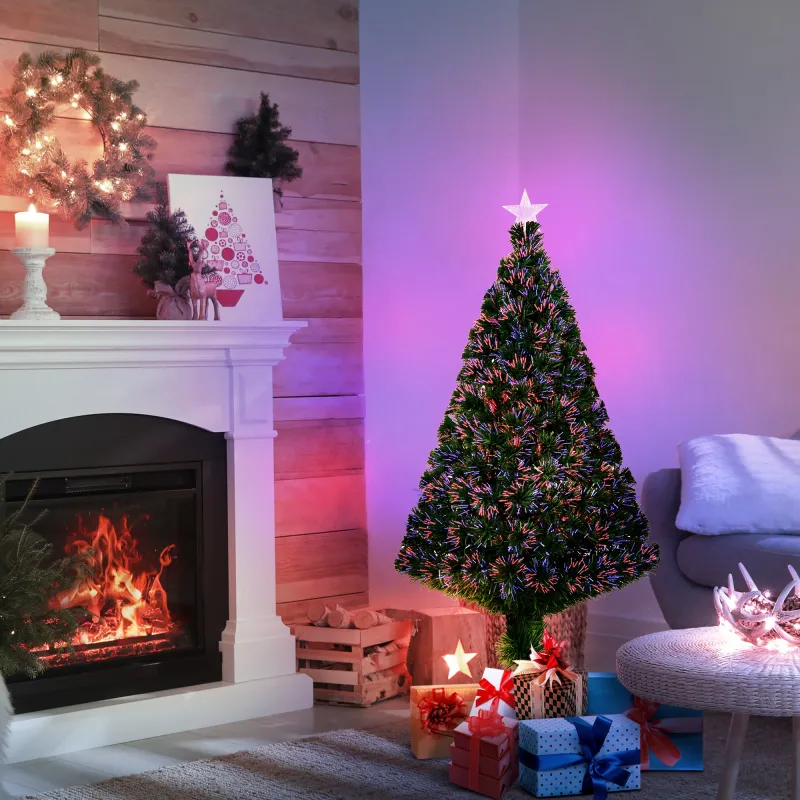 Árbol de Navidad 120cm Artificial Árboles de Abeto con Soporte Fibra Óptica Brillante LED Multicolor Ignífugo - Ogal.Es