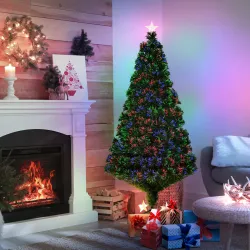 Árbol de Navidad 150cm Artificial Árboles de Abeto con Soporte Fibra Óptica Brillante LED Multicolor Ignífugo - Ogal.Es