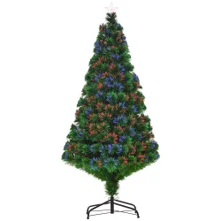 Árbol de Navidad 150cm Artificial Árboles de Abeto con Soporte Fibra Óptica Brillante LED Multicolor Ignífugo - Ogal.Es
