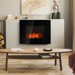 Chimenea Eléctrica de Pared 900/1800W Chimenea Silenciosa con Mando a Distancia Termostato Efecto Llamas Negro - Ogal.Es