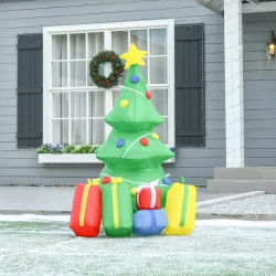 Árbol de Navidad Inflable con Luz LED Hinchable Navideño de Árbol y Regalos Hinchador Incluido 65x75x150 cm Verde - Ogal.Es