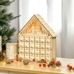 Calendario de Adviento de Madera con Luces Calendario de Navidad con 24 Cajas de Cuenta Regresiva 26,6x6x30 cm N... - Ogal.Es