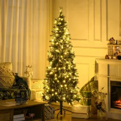 Árbol de Navidad Artificial 180 cm con 240 Luces LED y 618 Ramas Árbol con Soporte de Acero Ø68x180 cm Verde - Ogal.Es