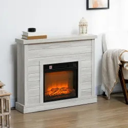 Chimenea Eléctrica 1800W con Efecto de Llama Mando a Distancia Temporizador Semanal para Sala 30 m² Madera Clara - Ogal.Es