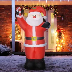 Papá Noel Hinchable 240 cm con Bastón Luces LED e Inflador Decoración Navideña para Exterior Interior Multicolor - Ogal.Es