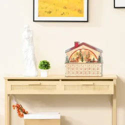 Calendario de Adviento para Rellenar de Madera con Luces LED 24 Cajones y Escena de Pueblo 36x10x34 cm Natural - Ogal.Es