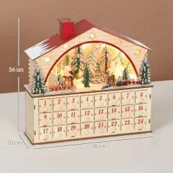 Calendario de Adviento para Rellenar de Madera con Luces LED 24 Cajones y Escena de Pueblo 36x10x34 cm Natural - Ogal.Es