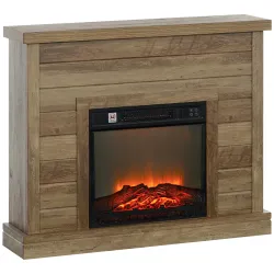 Chimenea Eléctrica 1800W con Efecto de Llama Mando a Distancia Temporizador Semanal para Sala 30 m² Madera - Ogal.Es