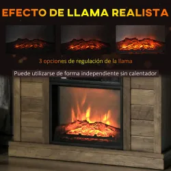 Chimenea Eléctrica 1800W con Efecto de Llama Mando a Distancia Temporizador Semanal para Sala 30 m² Madera - Ogal.Es
