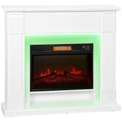 Chimenea Eléctrica Empotrable con Efecto de Llama 3D Tira de Luz LED RGB 1800W Temporizador Termostato Blanco - Ogal.Es