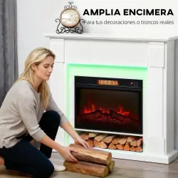 Chimenea Eléctrica Empotrable con Efecto de Llama 3D Tira de Luz LED RGB 1800W Temporizador Termostato Blanco - Ogal.Es