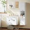 Conjunto de Muebles de Baño de Pared 4 Piezas Incluye Espejo Armario con Lavabo Cerámico y Columna de Baño Blanco - Ogal.Es