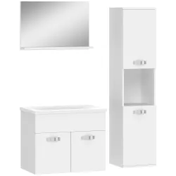 Conjunto de Muebles de Baño de Pared 4 Piezas Incluye Espejo Armario con Lavabo Cerámico y Columna de Baño Blanco - Ogal.Es