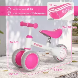 Bicicleta sin Pedales Limitado a 135° Asiento Ajustable Ruedas Traseras con Luces para Niños y Niñas de 1 a 2 Añ... - Ogal.Es