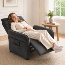 Sillón de Masaje con Calor Reclinación por Empuje 135° Reposapiés Reposabrazos Ajustables y 2 Bolsillos Gris Oscuro - Ogal.Es