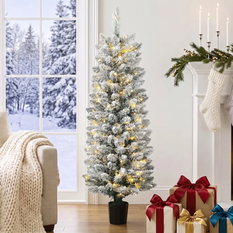 Árbol de Navidad Nevado con 100 Luces LED 120 cm 8 Modos 180 Ramas Verde y Blanco - Ogal.Es