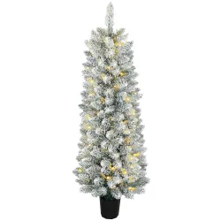 Árbol de Navidad Nevado con 100 Luces LED 120 cm 8 Modos 180 Ramas Verde y Blanco - Ogal.Es