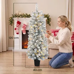 Árbol de Navidad Nevado con 100 Luces LED 120 cm 8 Modos 180 Ramas Verde y Blanco - Ogal.Es