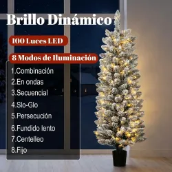 Árbol de Navidad Nevado con 100 Luces LED 120 cm 8 Modos 180 Ramas Verde y Blanco - Ogal.Es