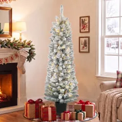 Árbol de Navidad Nevado con 150 Luces LED 150 cm 8 Modos 250 Ramas Verde y Blanco - Ogal.Es