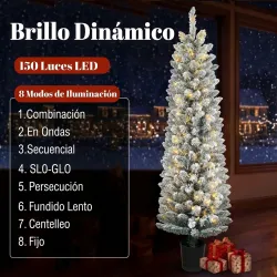 Árbol de Navidad Nevado con 150 Luces LED 150 cm 8 Modos 250 Ramas Verde y Blanco - Ogal.Es