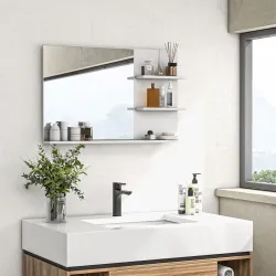 Espejo de Baño de Pared con 2 Estantes Laterales y Estante Inferior para Entrada Pasillo 75x10x48 cm Blanco - Ogal.Es