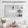 Espejo de Baño de Pared con 2 Estantes Laterales y Estante Inferior para Entrada Pasillo 75x10x48 cm Blanco - Ogal.Es