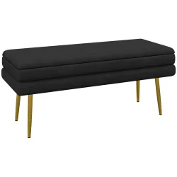 Baúl de Almacenaje para Dormitorio 39L Tapizado en Terciopelo con Patas de Acero 100x37,5x42 cm Negro - Ogal.Es