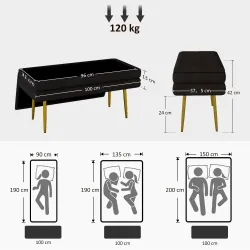 Baúl de Almacenaje para Dormitorio 39L Tapizado en Terciopelo con Patas de Acero 100x37,5x42 cm Negro - Ogal.Es