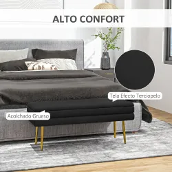 Baúl de Almacenaje para Dormitorio 39L Tapizado en Terciopelo con Patas de Acero 100x37,5x42 cm Negro - Ogal.Es