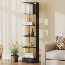 Estantería de 5 Niveles Librería Estrecha para Espacios Pequeños 45x21x170 cm Negro y Roble - Ogal.Es