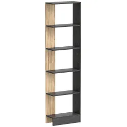 Estantería de 5 Niveles Librería Estrecha para Espacios Pequeños 45x21x170 cm Negro y Roble - Ogal.Es