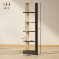 Estantería de 5 Niveles Librería Estrecha para Espacios Pequeños 45x21x170 cm Negro y Roble - Ogal.Es