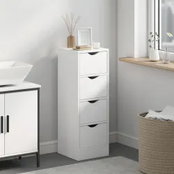 Armario de Baño Estrecho con 4 Cajones y Asas Ranuradas para Espacios Reducidos 29x29x83 cm Blanco - Ogal.Es